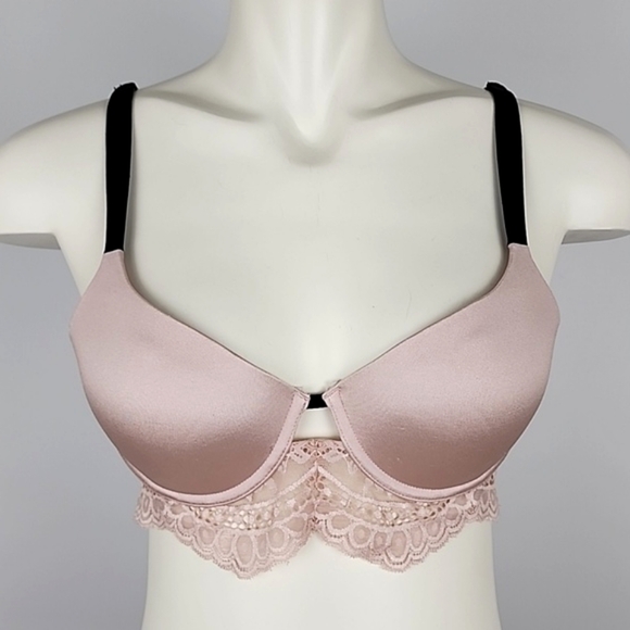 ⭐️2/ $40⭐️ La SENZA So Free Underwire Light Pink Lace Black Trim Padded Sz 34B - Picture 1 of 15